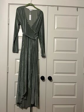 Baltic Born Sage Green Velvet Wrap Maxi Dress - Long Sleeve